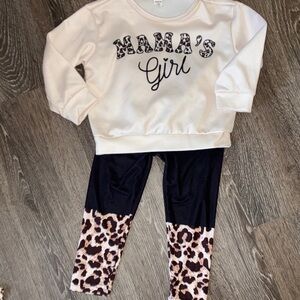 Mama's Girl Leopard Accent Top & Leggings Set - Cream & Black 4T